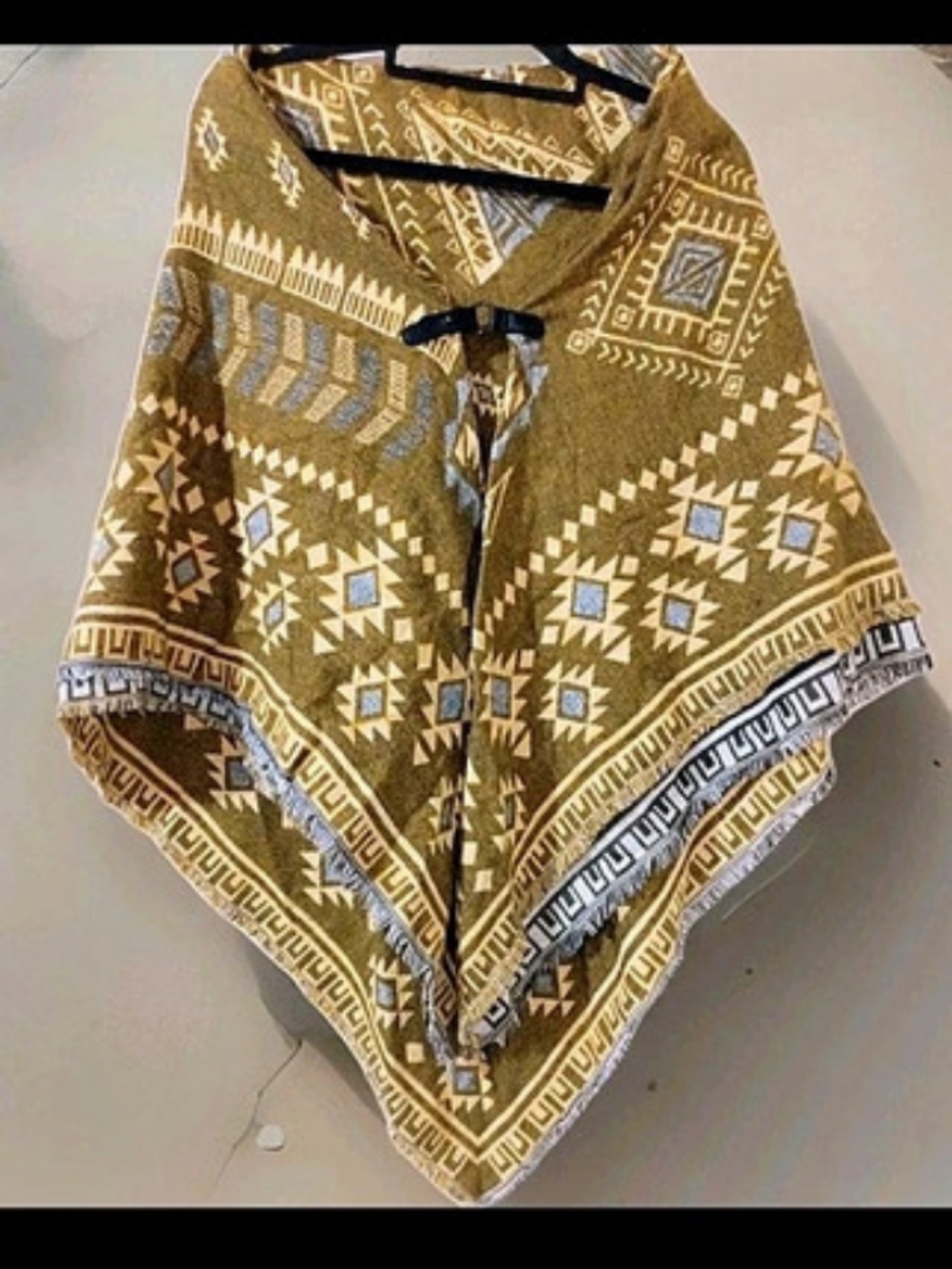 Aztec print poncho with faux leather snap closure Hood One Size Fits All12